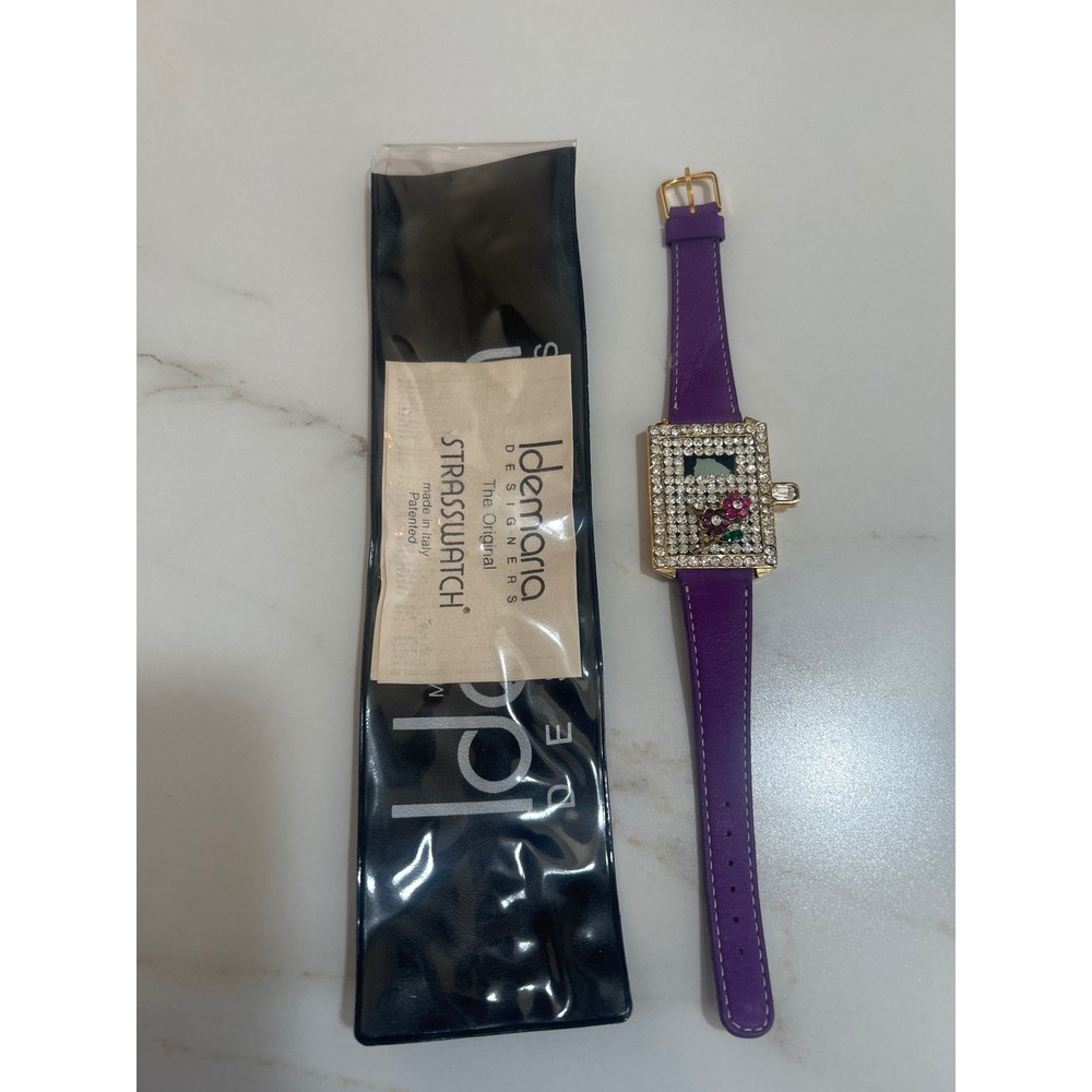 Idemaria Designer Strasswatch Vintage Italian Digital Watch Purple Leather Strap
